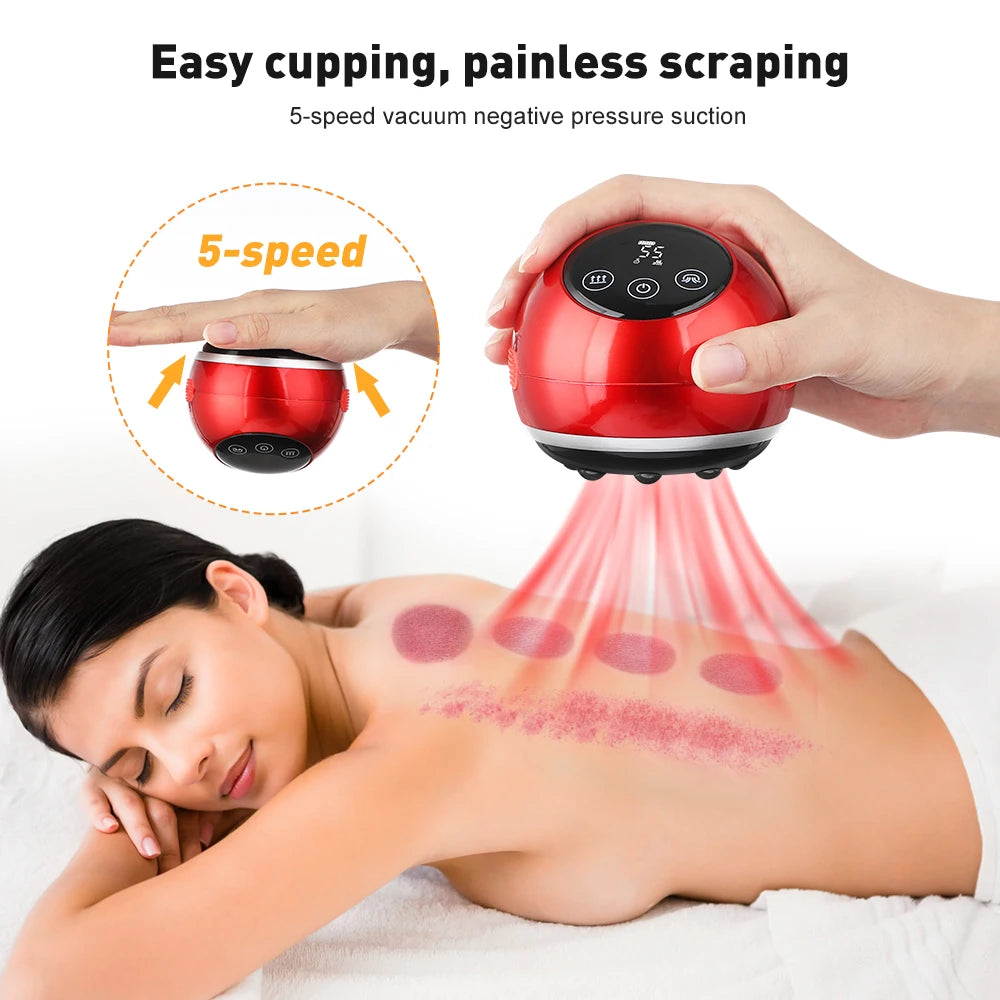 3 In 1 Electric Vacuum Cupping Device Body Massager Scraping Cup Led Light Hot Compress Detoxification Back Neck Relax Massager