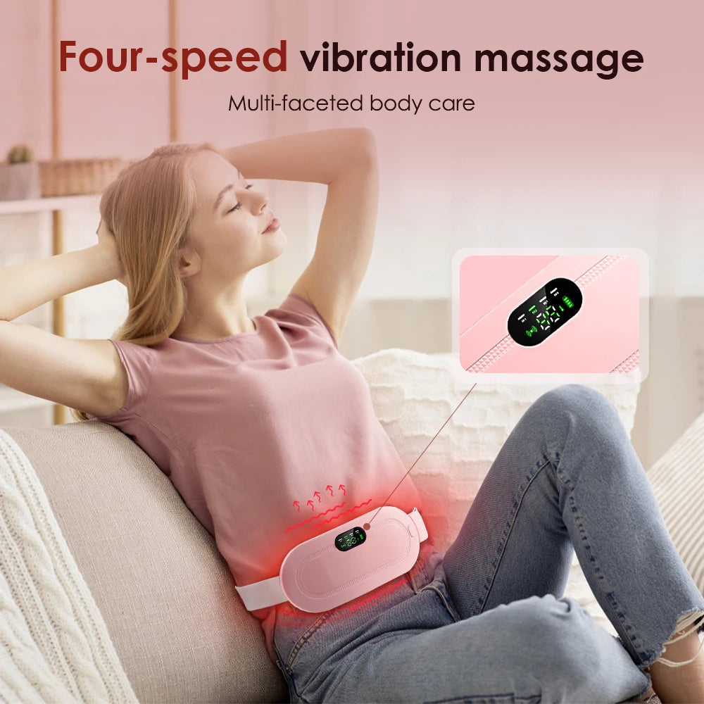 Electric menstrual cramps massager vibrating heating belt relieve dysmenorrhea waist stomach warming women's gift rechargeable