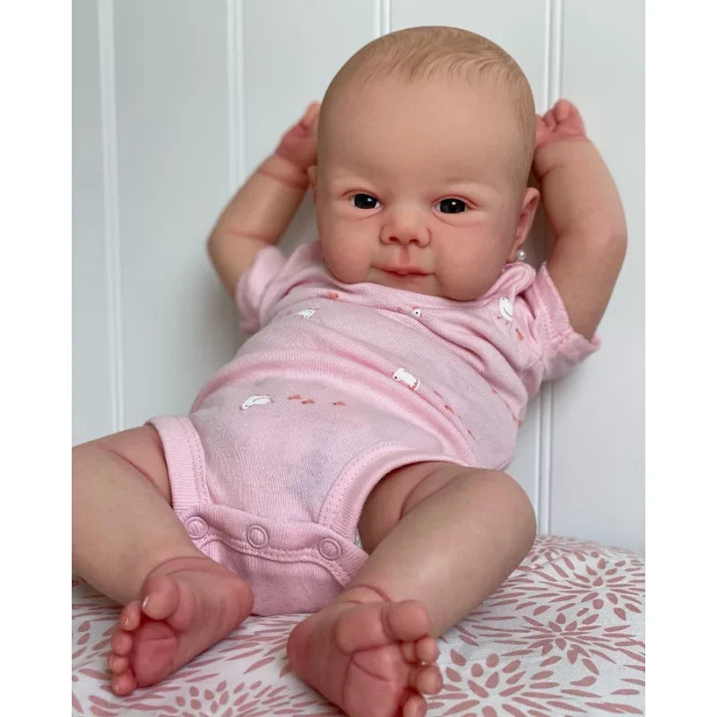 49CM Reborn Baby Doll Soft Silicone Cloth Body Lifelike Real Touch Girl Juliette with Hand-Drawing Hair Toddler Princess Doll