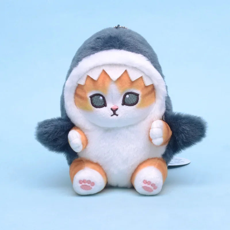 12cm Kawaii Plush Toys Cartoon Cute Shark Fried Shrimp Cat Plush Doll Pendant Plush Pendant Pendant Key Chain Package Baby Toys