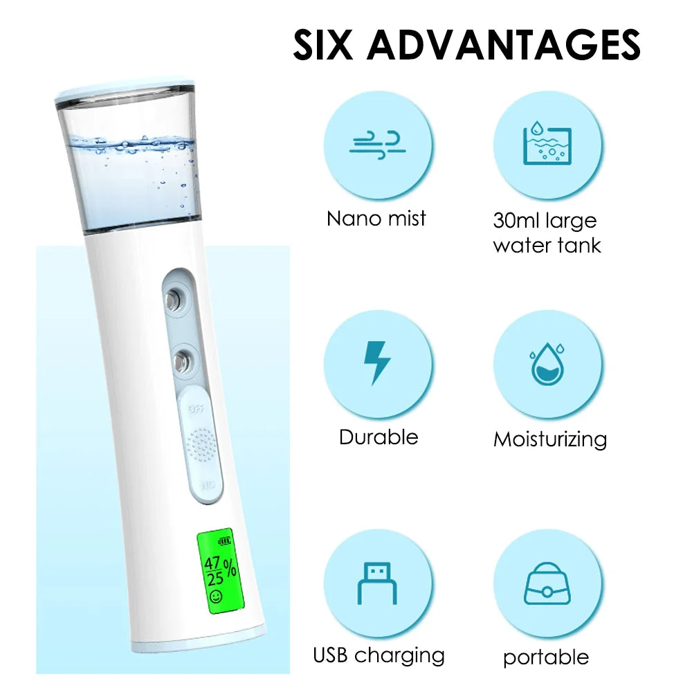 NEW Dual Nozzle Nano Sprayer Mini Moisturizing Humidifier Skin Care LED Display Portable Face Steamer Handheld Atomizer