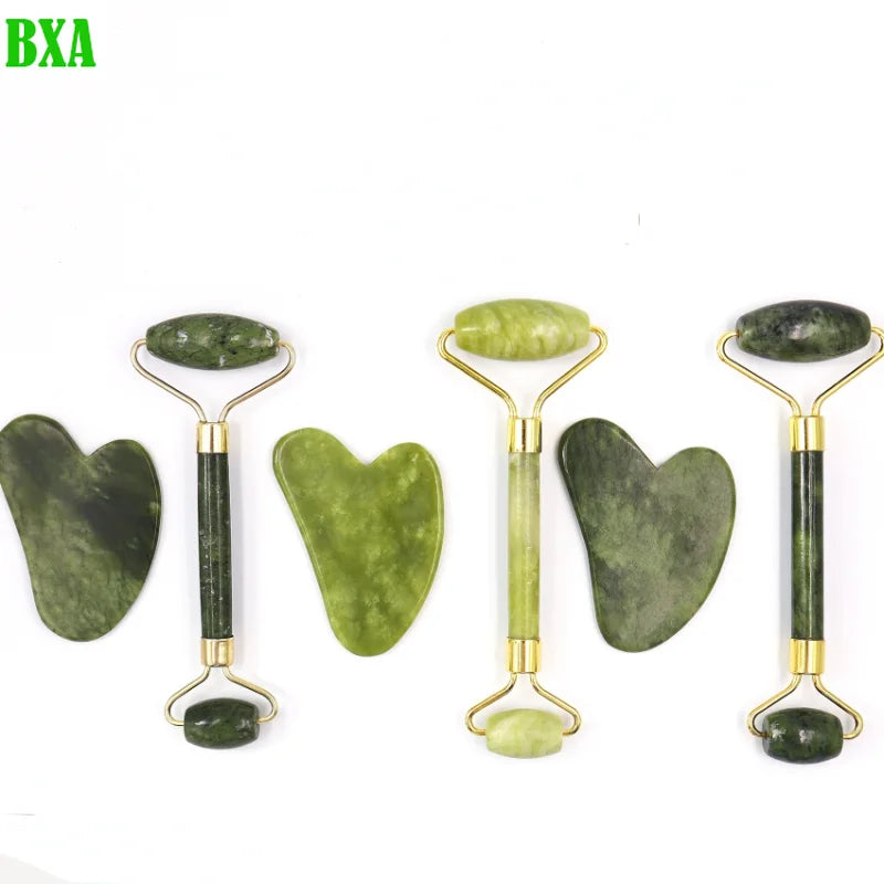 Face Massager Gua Sha Stone Natural Jade Face Microniddle Roller Facial Board Acupoint Face Care SPA Massage Tool Massage Visage