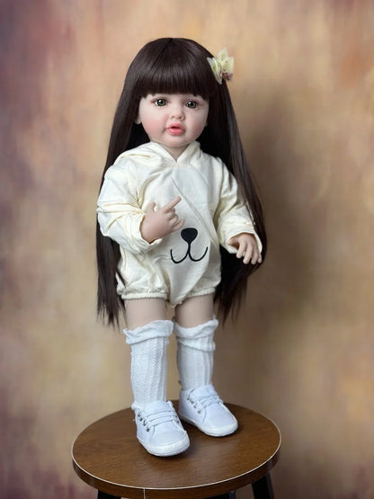 55CM Reborn Dolls 22Inch Baby Lifelike Realistic Stand Girl Doll Kit Full Soft Silicone Body Toddler Birthday Gift