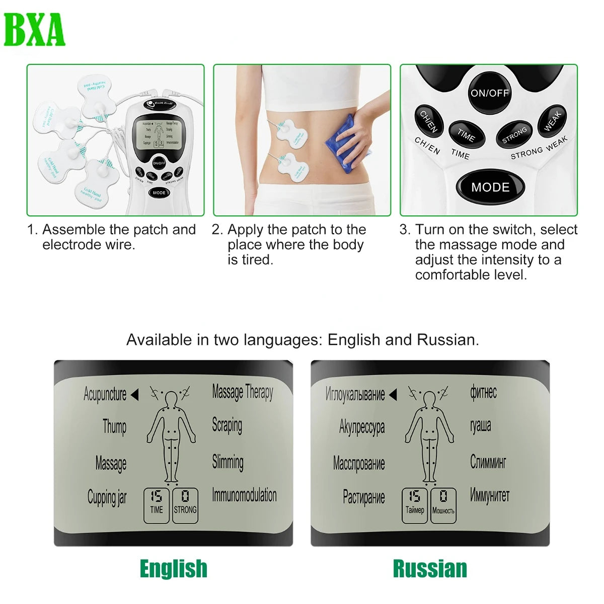 Multilingual 8 Mode Electric EMS Tens Muscle Stimulator EMS Acupuncture Face Body Massager Digital Therapy Herald Massage Tool