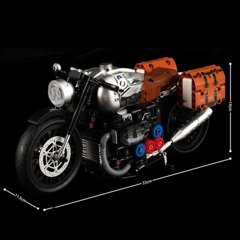 Technical Expert 925Pcs Retro Latte Motorcycle Super Car Model Building Blocks Kid Gift Vintage Racing Motorbike Bricks MOC Toys