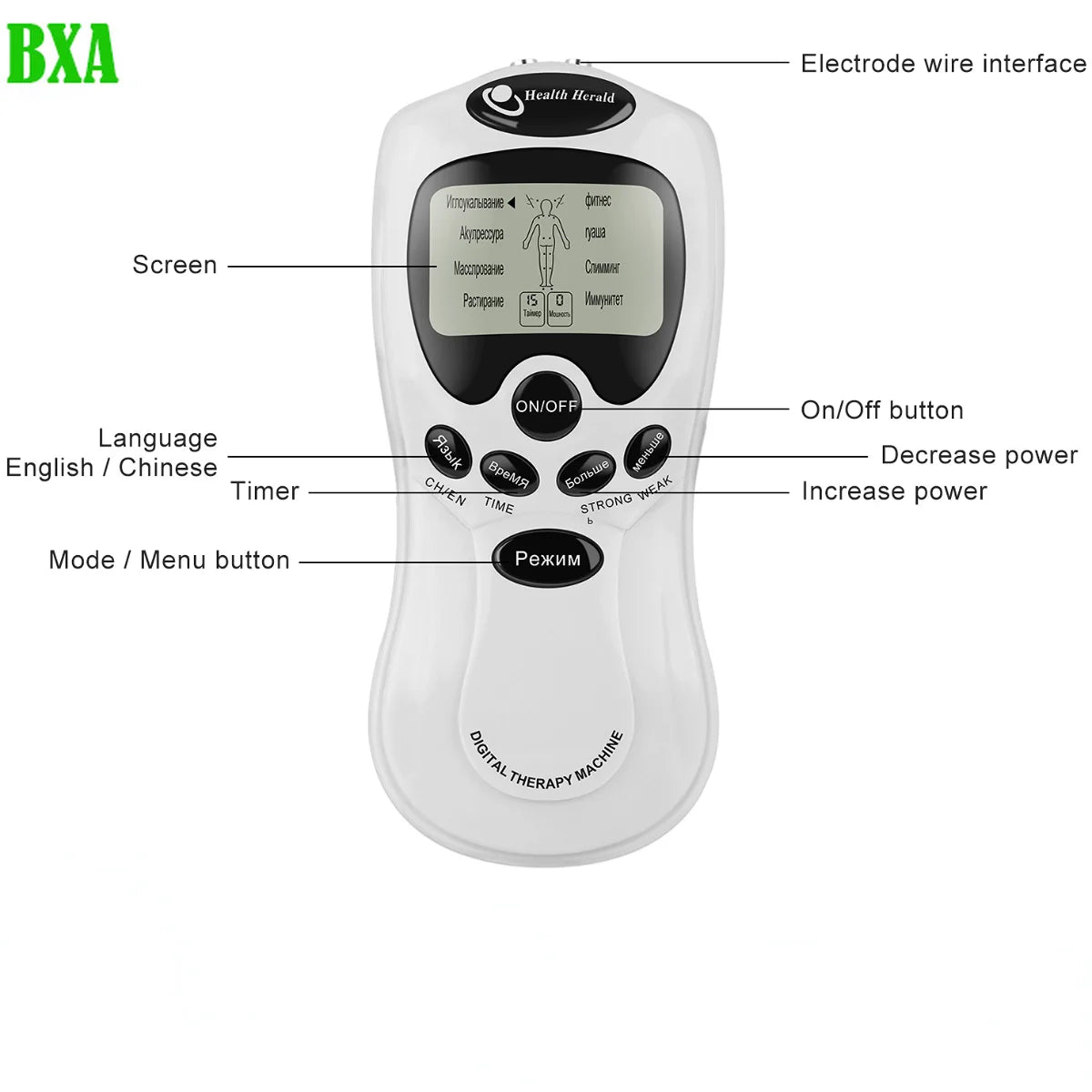 Multilingual 8 Mode Electric EMS Tens Muscle Stimulator EMS Acupuncture Face Body Massager Digital Therapy Herald Massage Tool