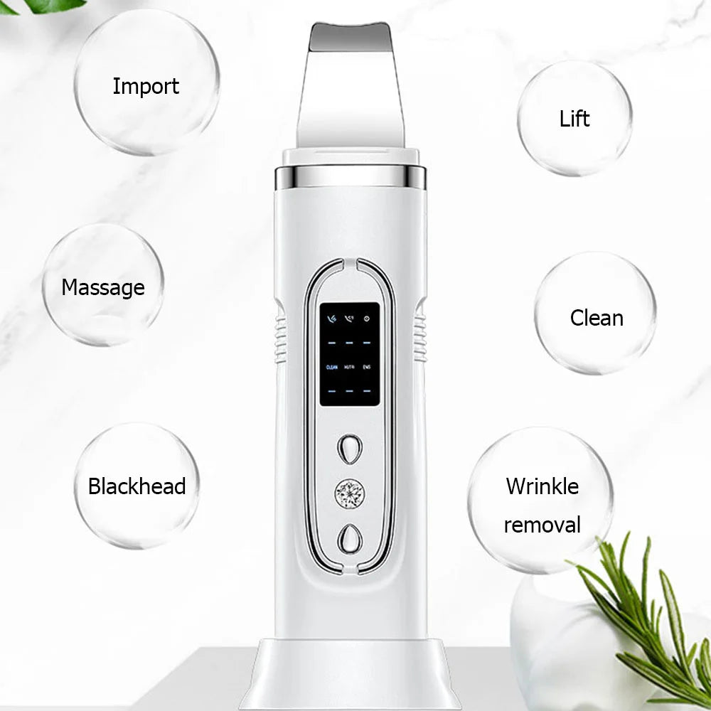 Ultrasonic Skin Scrubber Electric Facial Cleansing Pore Deep Cleanser Acne Blackhead Remover Peeling Shovel Device BeautyMachine