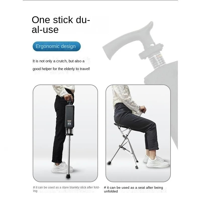 Folding Cane Seat Combo 400 lbs Capacity Portable Cane Stool Handy Folding Crutch Chair Seat 3 Legs Height Adjustable Thick