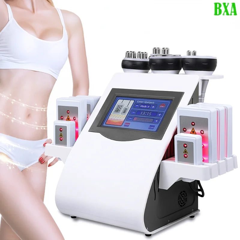 Multilingual 6 In1 40K Ultrasonic Cavitation Vacuum Radio Frequency Vibrator8 Pads Lipo Laser Slimming Massager Beauty Home Use