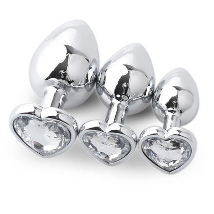 1PCS 3IN1 Heart Shaped Metallic Anal Plug Heart Stainless Steel Crystal Anal Plug Removable Butt Plug Stimulator Anal Sex Toys