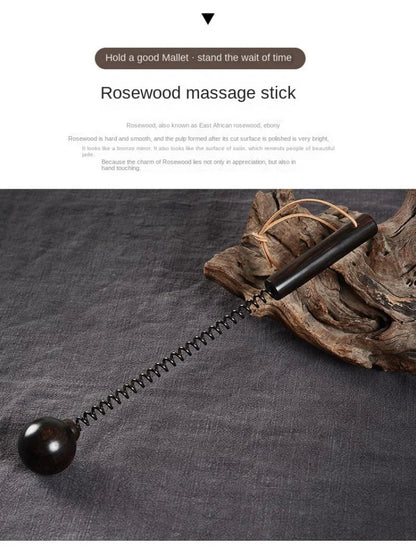 1pc Acupoint Tapping Back Massage Hammer Stick Body Stress Relief Retractable Spring Handle Sandalwood Ball For Neck Leg Relax