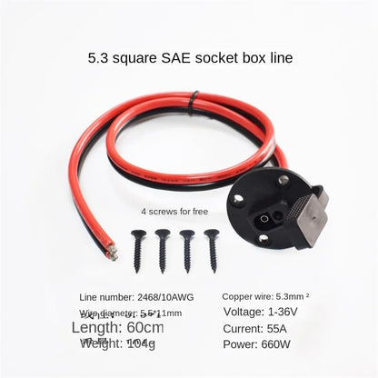 10AWG Pure Copper 5.3mm² Assembly Power Cable with Screw Hole Dust Cover SAE Socket Enclosure Line 60cm