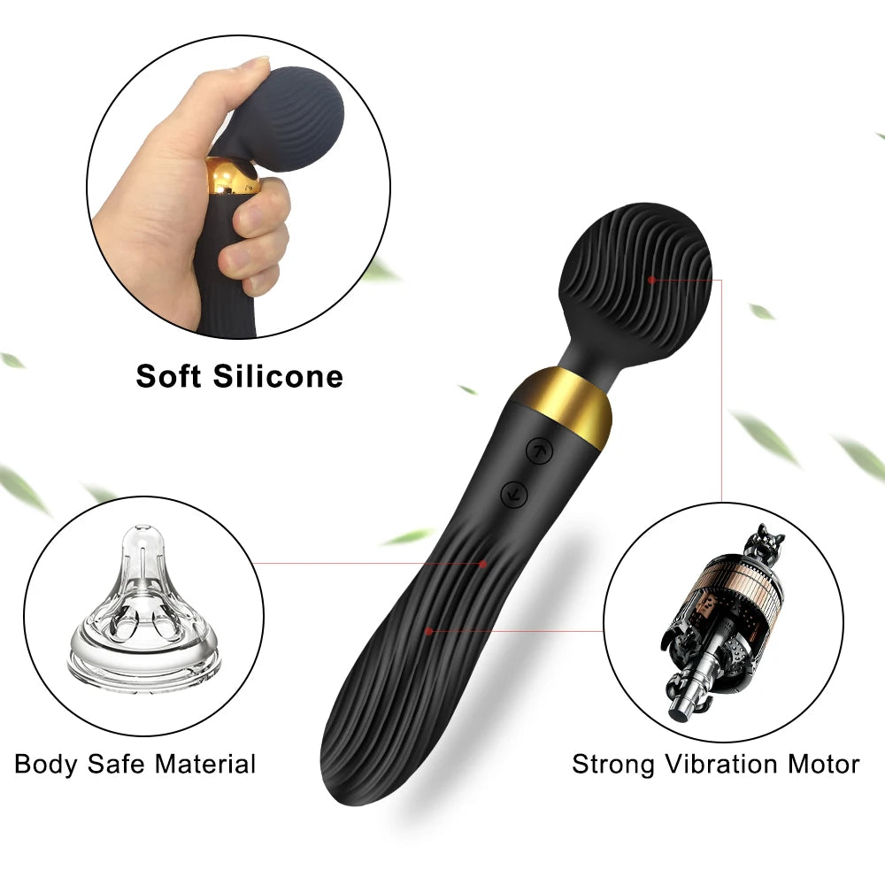 Soft Silicone Powerful 18-Band Dual Vibration AV Stick G Spot Massager  Clitoral Stimulator Masturbator Sex Toys for Women