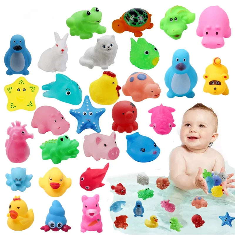 10Pcs/set Baby Cute Animals Bath Toy Water Playing Toys Soft Rubber  Squeeze Sound Kids Bath Play Pools Water Fun Toys Gifts