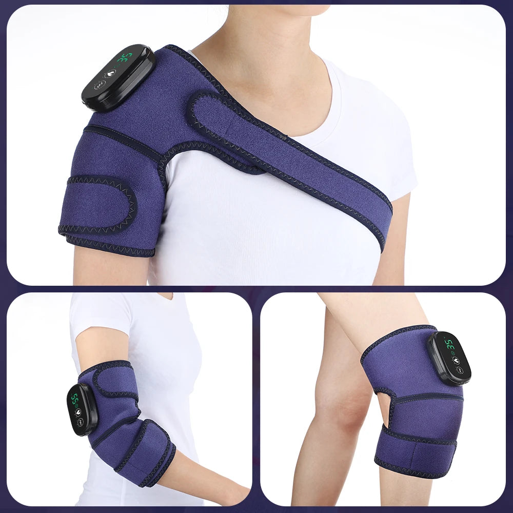 NEW Heated Knee Massager Electric 3-in-1 Shoulder Elbow Knee Strap Keeps Warm Vibratory Massage Cushions Arthritis Muscle Relax