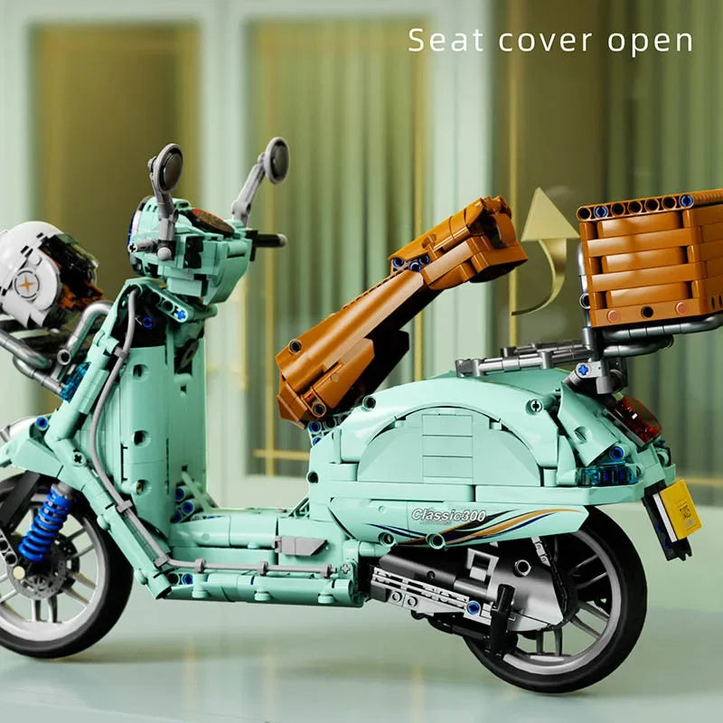 Technical 1828Pcs MOC Classic 300 Motorcycle Model Building Blocks City Vespa Racing Car With Helmet Motorbike Bricks Toys Gifts