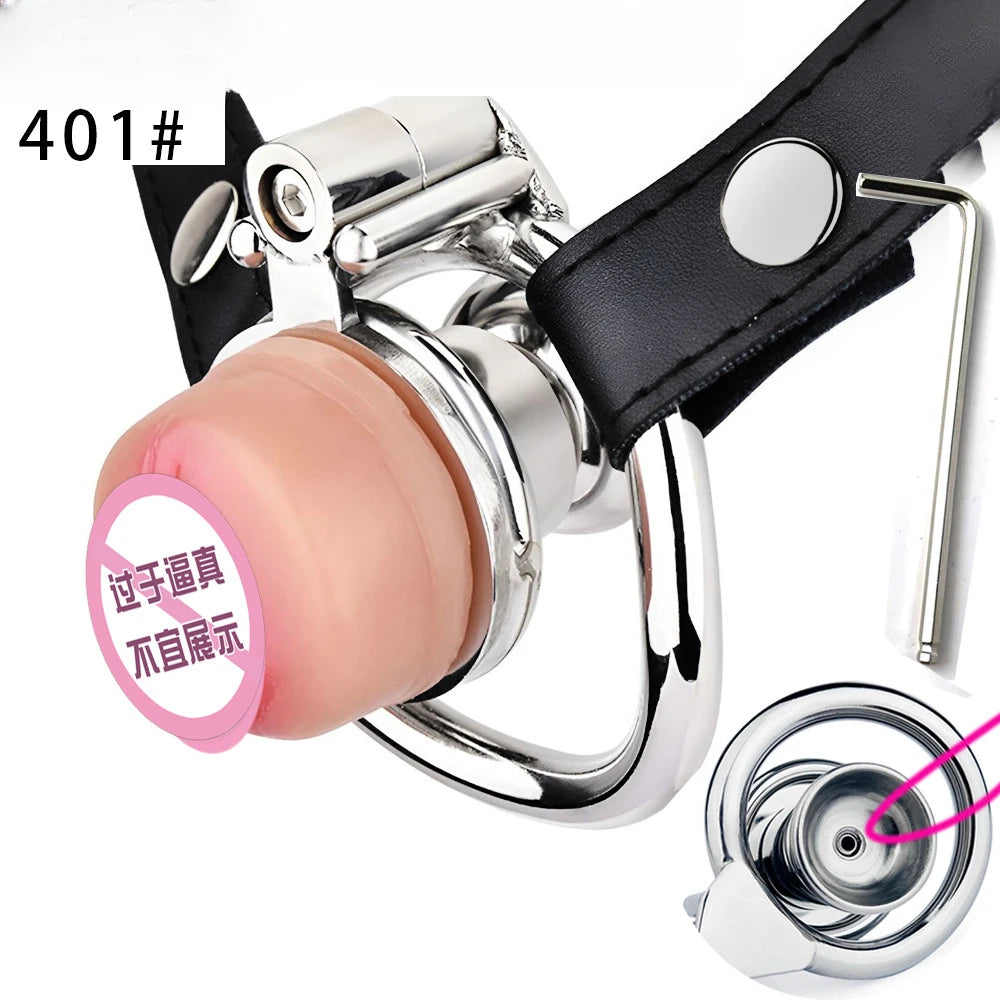 Artificial Simulation Vagina Pussy Chastity Cage Hollow Urethral Hole Metal Penis Lock Adult Sex Toys for Man Become Women Belt