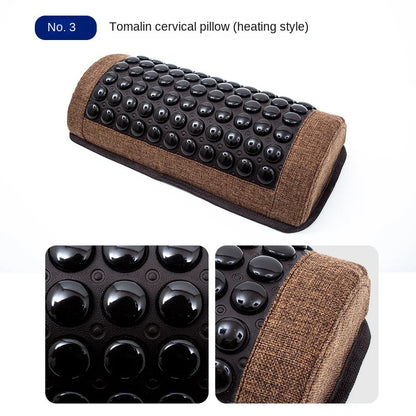 New Jade Tourmaline Massage Pillow with Heating Far Infrared Heated Massage Bolster Neck Pillow for Cervical Spine  Muscle Relax