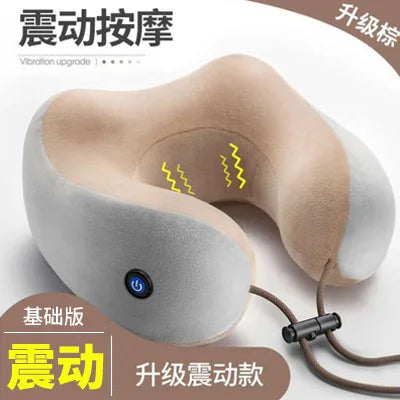 U-shaped Cervical Vertebra Massage Pillow Charging Multifunctional Neck Electric Vibration Hot Compress Neck Protector Massager