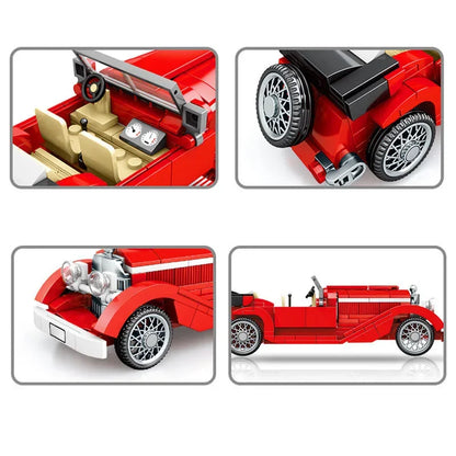 Technical Retro Antique Vintage Car Speed Champions Model Building Blocks City Classic Toys Gift Roadster Vehicle Supercar Brick