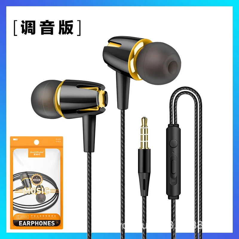 3.5mm Wired Headphones Sports Earphones HIFI Bass Earbuds in-Ear Headset Adjustable Voice Game Subwoofer with Mic Handsfree Call