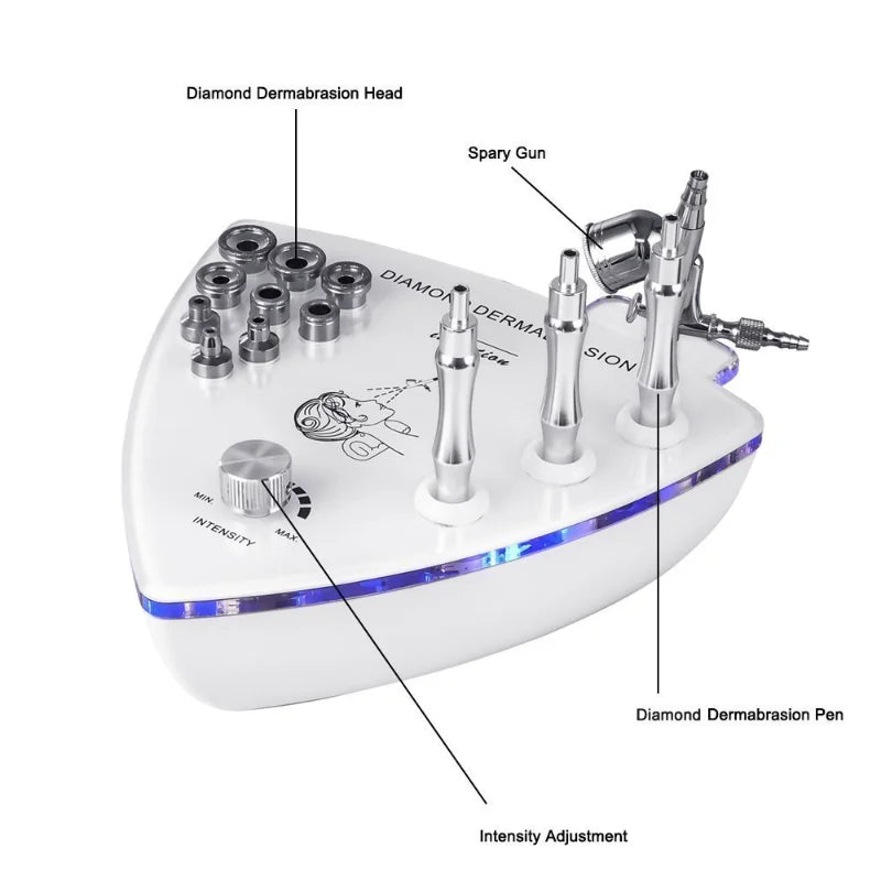 Professional 3 in 1 Diamond Microdermabrasion Dermabrasion Machine With Spray Gun Water Spray Vacuum Suction Exfoliation Massage