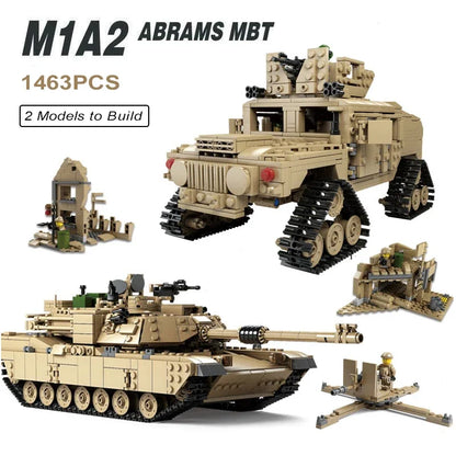 1463PCS 2in1 Military M1A2 Tactical Tank Tracked Hummer Car Building Blocks Kids Toys Gifts for Boy Friend