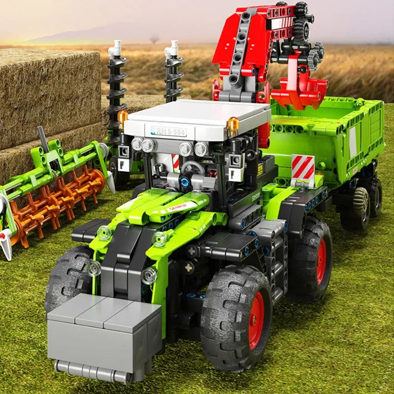 Technical MOC Farm Tractor Engineering Vehicle Model Building Blocks City Mechanical Tractor Machine Bricks Toys Boys Gift