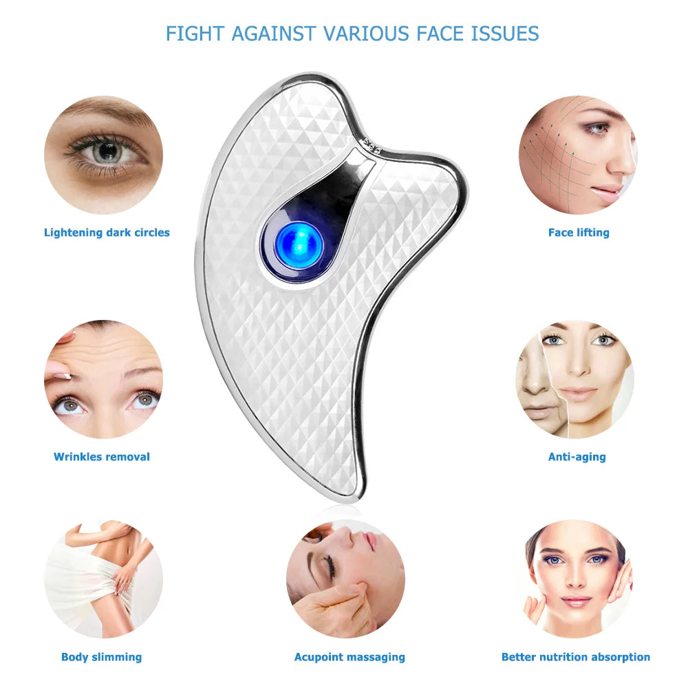 Facial Lift Guasha Beauty Massager Electric Guasha Board Heating Vibration Facial Massager Red & Blue Therapy Guasha Board Tools