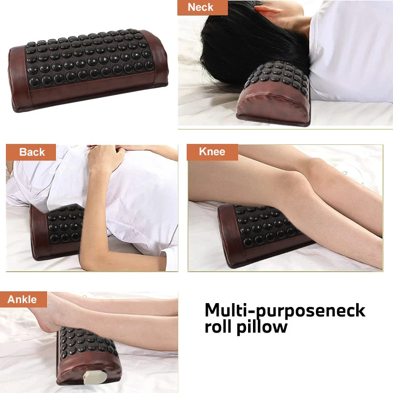 New Jade Tourmaline Massage Pillow with Heating Far Infrared Heated Massage Bolster Neck Pillow for Cervical Spine  Muscle Relax