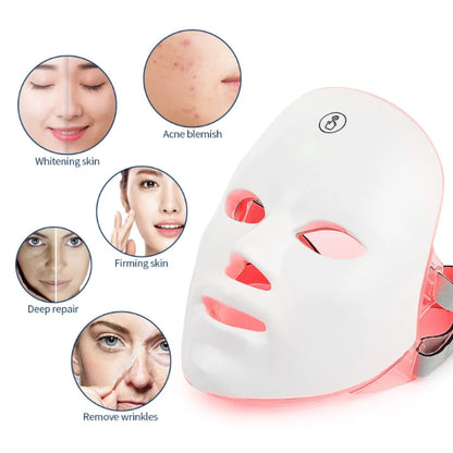 Skin Care Mask Skin Brightening New Wireless 7 Colors LED Facial Mask Photon Therapy Skin Rejuvenation Anti Acne Wrinkle Removal