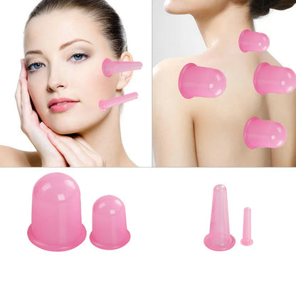 4pcs Silicone Vacuum Cans Facial Cupping Face and Body Massager Anti-Cellulite Massage Body Cups V Face Back Foot Cup Suction