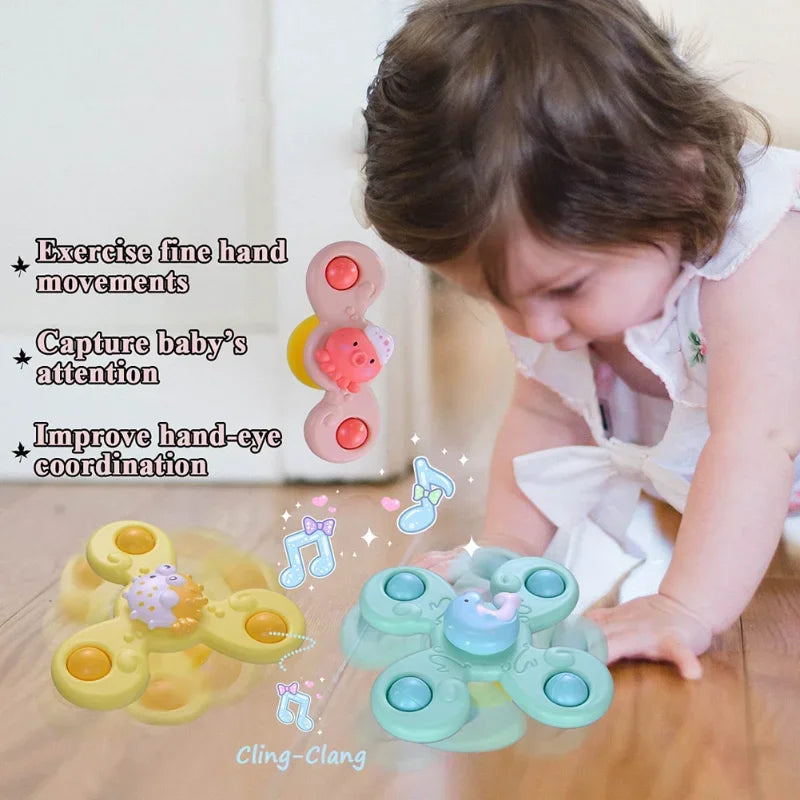 1pcs Cartoon Rotating Sucker Toy Baby Toys for 0-36 Months Finger Spinner Toys Baby Pools Water Fun Games Bath Toys for Children