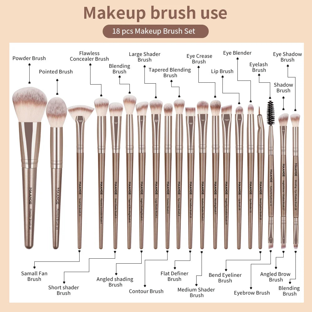 20PCS Makeup Brushes Set Professional Plastic Handle Set Eye Shadow Foundation Powder Eyeliner Eyelash Lip Beauty Tool Set Brown