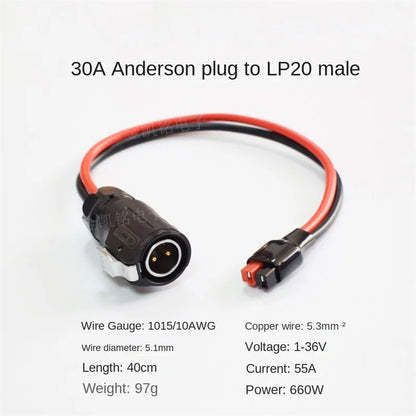 40cm 10AWG Quick Battery Connector, 30A Anderson Plug To LP-20 Male Cable for Aviation Solar Power