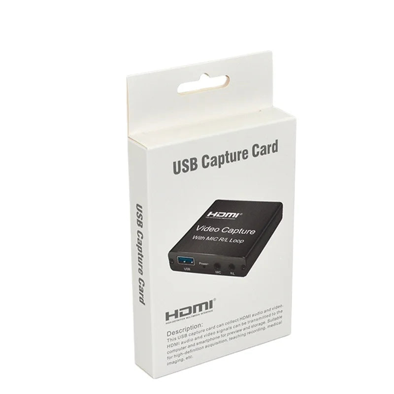 USB HDMI Capture Card - HD Video Recording Box for OBS Game Live Streaming with 3.5mm Mic Input