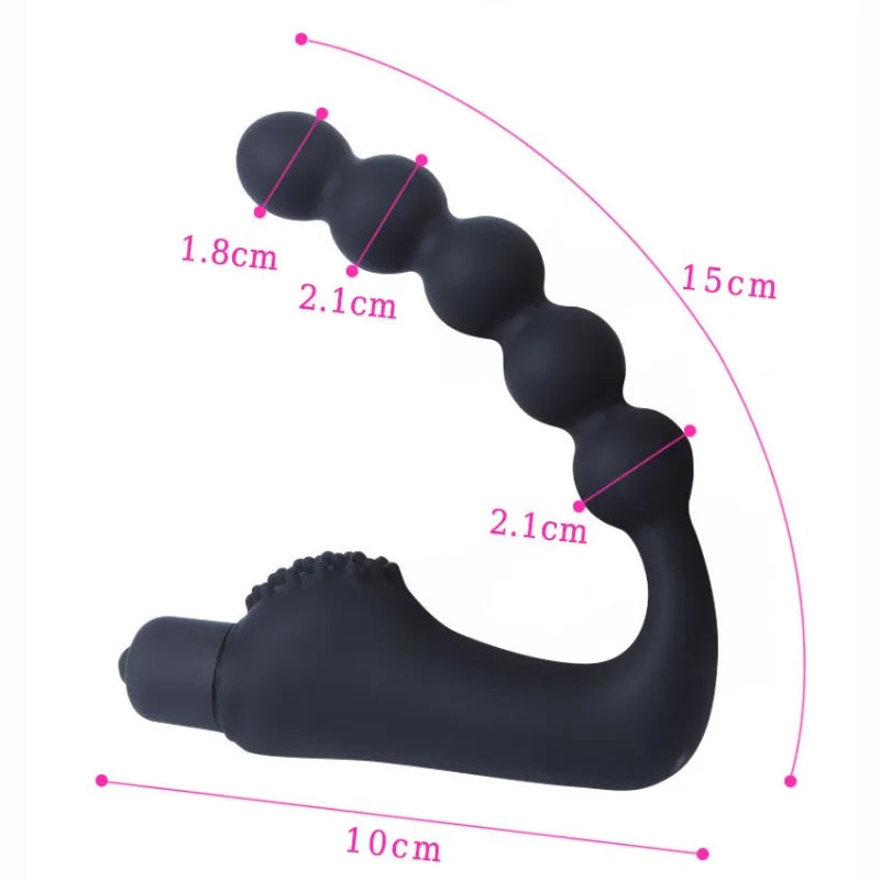 Soft 100% Silicone 5-Beads Vibration Stimulating Prostate Massager G-Spot Clitoris Stimulation Masturbator Sex Toy for Men/Women