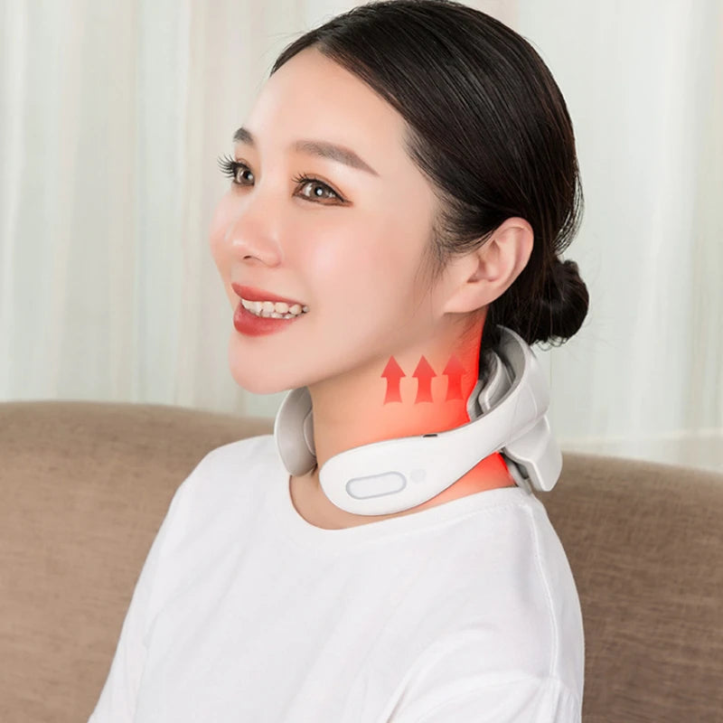 Smart Pulse Neck Massager Electric Vibration Pulse Cervical Massager Rechargeable Heating Voice Back Massage Muscle Relax Relax