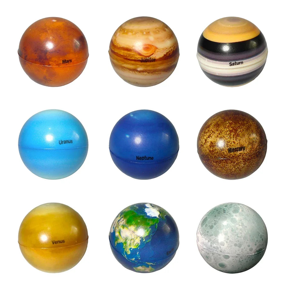 9pcs Child Mini Planet Bouncy Ball Moon Star Globe Universe Model Early Educational Toy Kid Galaxy Cognition Elastic Sponge Gift