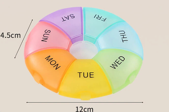 1PC Multicolor Round Pill Box Plastic 7 Days Weekly Pill Candy Box Portable Storage Pill Holder Travel Organizer Pill Container