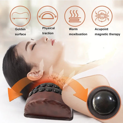 New Jade Tourmaline Massage Pillow with Heating Far Infrared Heated Massage Bolster Neck Pillow for Cervical Spine  Muscle Relax