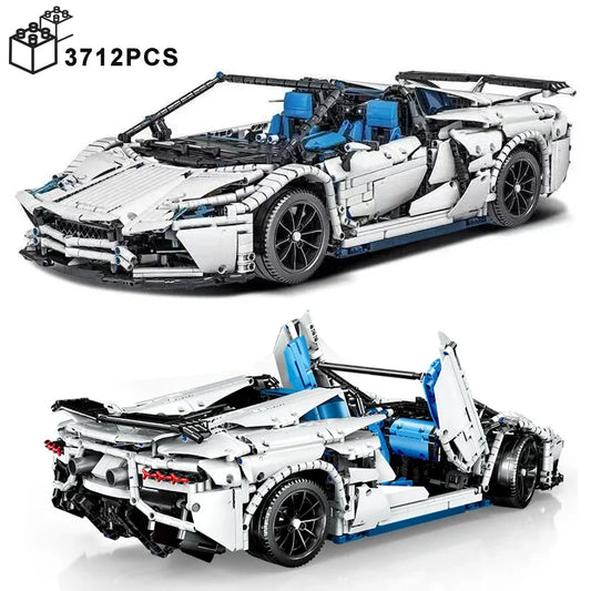 3712PCS Technical 1:8 White MOC Sport Car Building Blocks Assemble Bricks Vehicle Toys Birthday Gifts For Boyfriend Kids