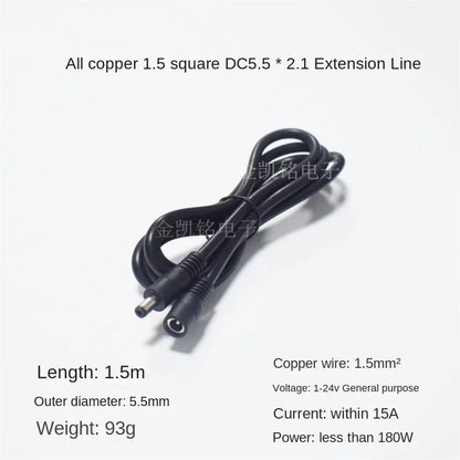 Thick Copper 1.5mm² 12V Universal Monitoring Power Extension Cable - DC5.5*2.1 Male To Female - High Current