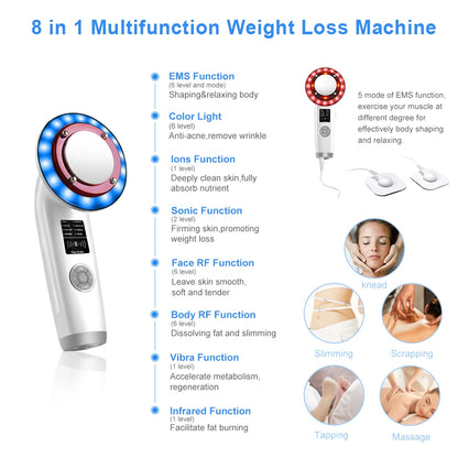 8 in 1Ultrasonic Cavitation EMS Fat Burner Body Slimming Machine Weight Loss Massager Infrared Therapy Skin Tighten Beauty