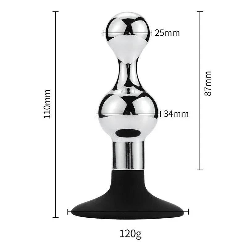 1PCS Metal + Silicone Anal Plug Butt Plug 2-Balls Anal Beads Removable Masturbator Sex Toys for Men/Women