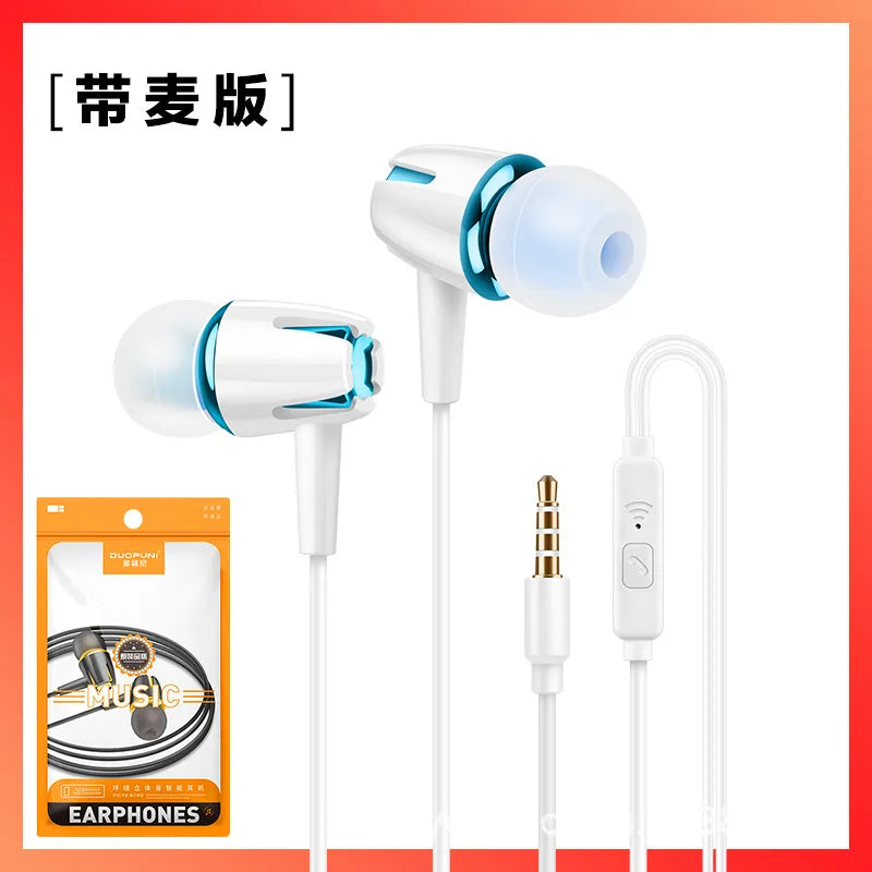 3.5mm Wired Headphones Sports Earphones HIFI Bass Earbuds in-Ear Headset Adjustable Voice Game Subwoofer with Mic Handsfree Call