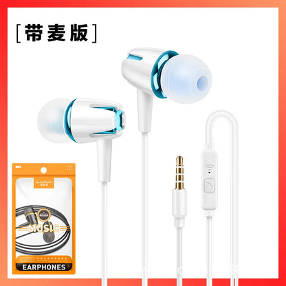 3.5mm Wired Headphones Sports Earphones HIFI Bass Earbuds in-Ear Headset Adjustable Voice Game Subwoofer with Mic Handsfree Call