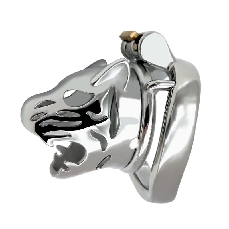 Stainless Steel Tiger Head Animal Male Penis Cage Chastity Lock Device Abstinence Cock Cage Adult Sex Toy To Prevent Cheating