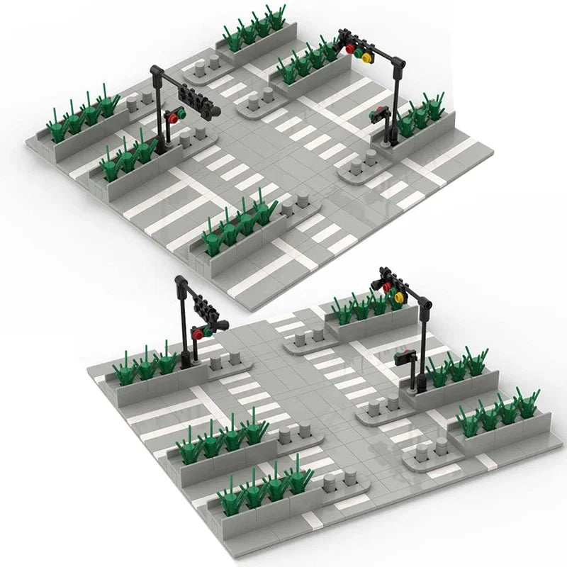 480Pcs MOC City Highway Traffic Light Sence Model Building Blocks Glodok Zebra Crossing Bricks Educational Toys Kids Gifts