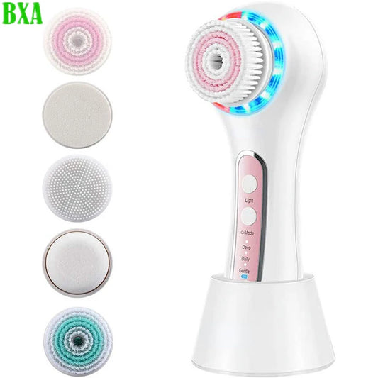 Rechargeable Facial Cleansing Brush with 5 Brush Heads Face Scrubber Face Spin Brush for Exfoliating Massage and Deep Cleansing